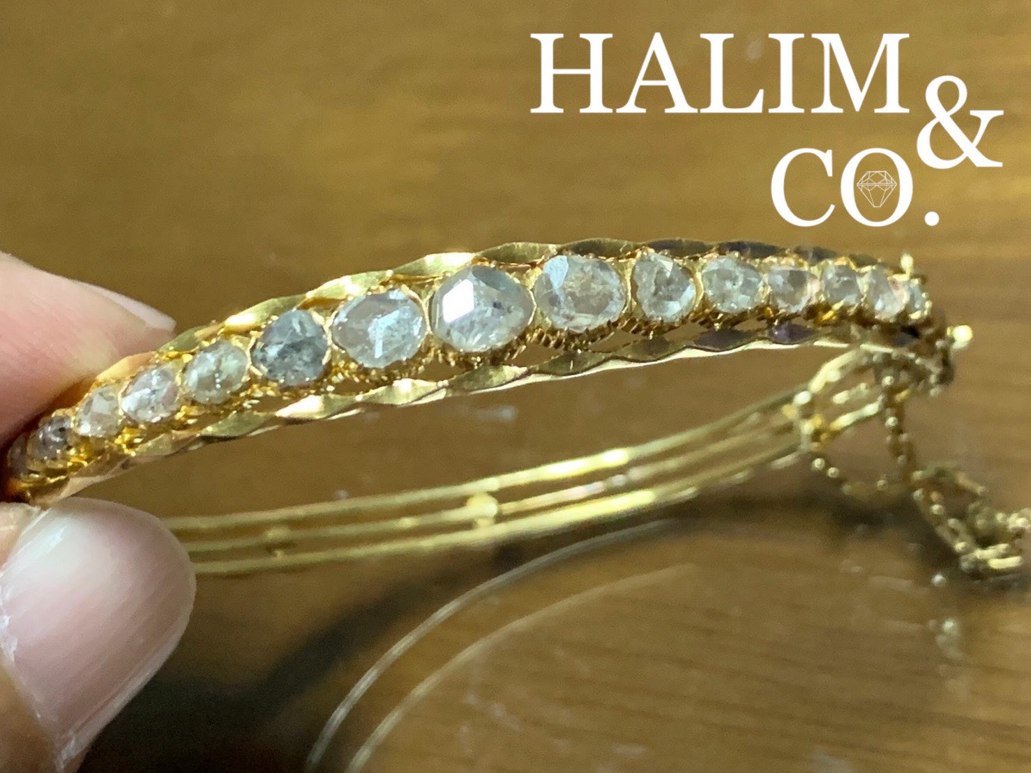 Antique Gold Bracelet With Rose Cut Diamond. Kebaya Jewelry / Peranakan Nyonya Jewelry