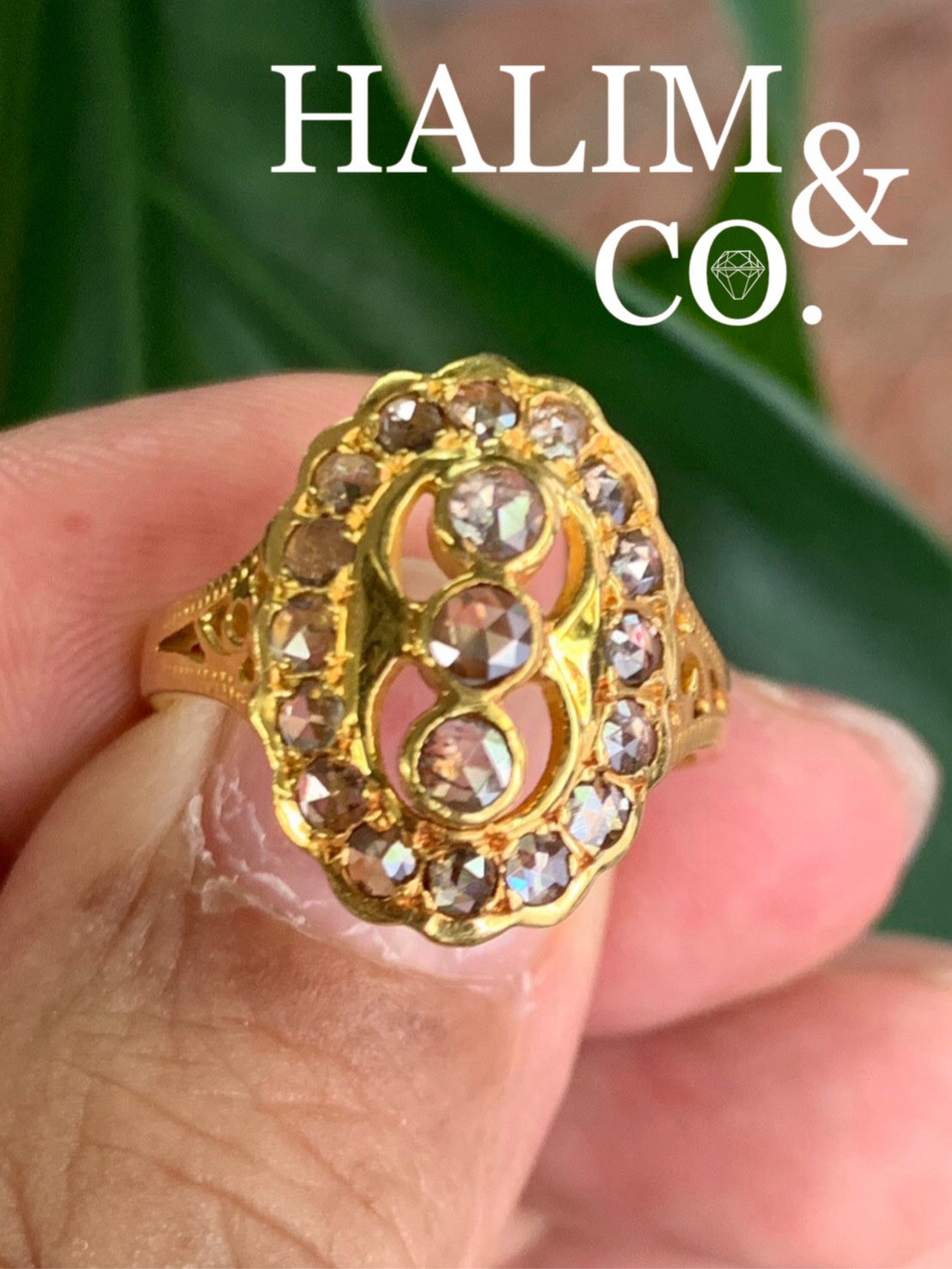 Antique Rose Cut Diamond Cluster Ring. Kebaya Jewelry / Peranakan Nyonya Jewelry