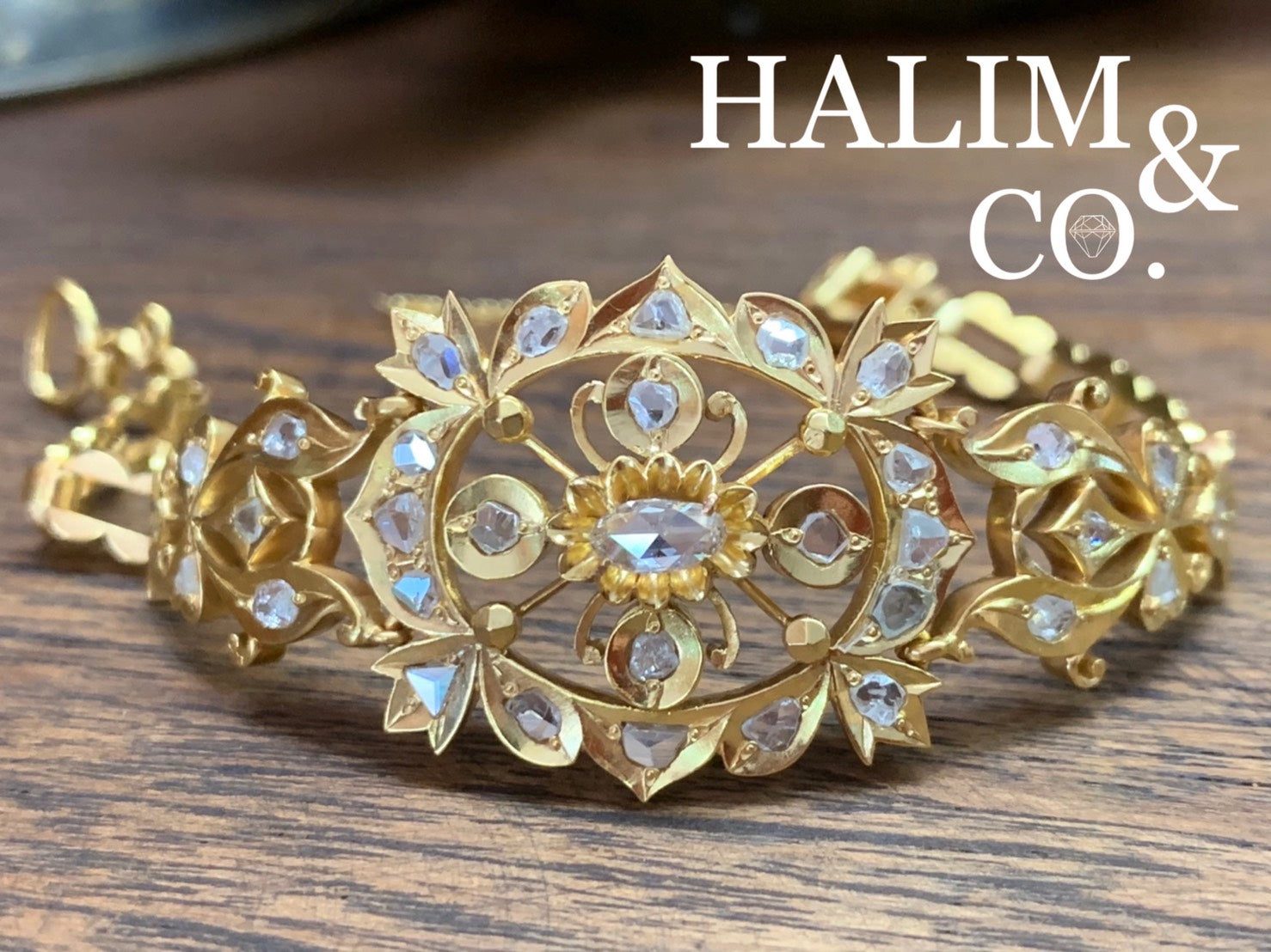 Antique Gold Bracelet With Rose Cut Diamond. Kebaya Jewelry / Peranakan Nyonya Jewelry&nbsp;