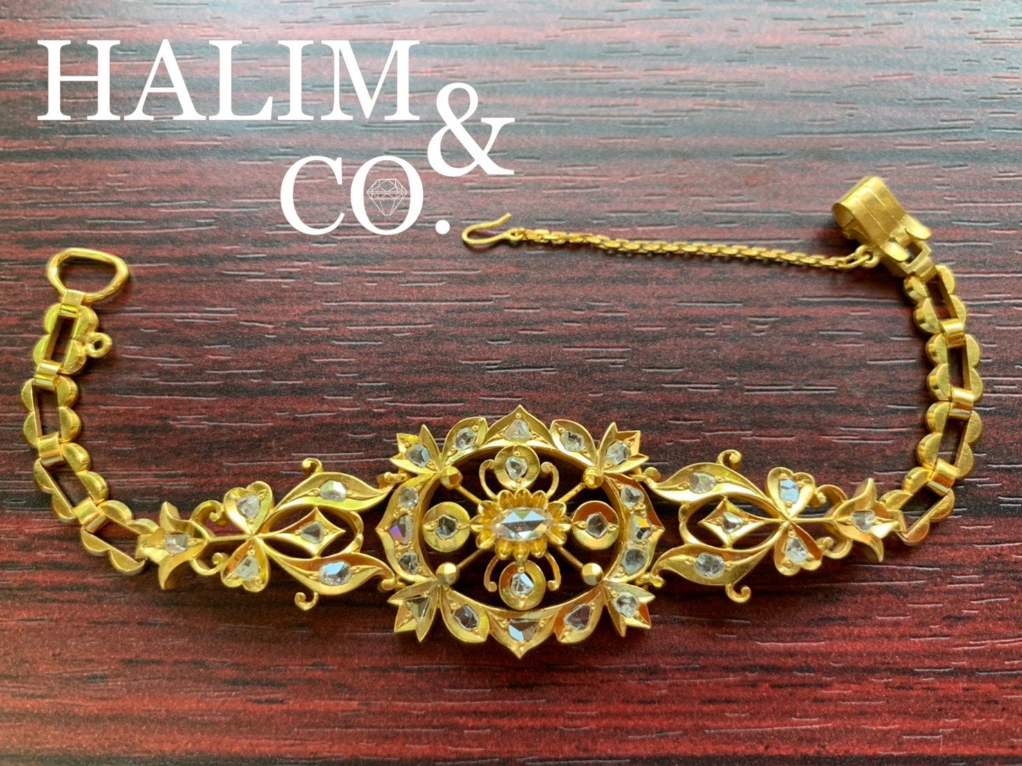 Antique Gold Bracelet With Rose Cut Diamond. Kebaya Jewelry / Peranakan Nyonya Jewelry&nbsp;
