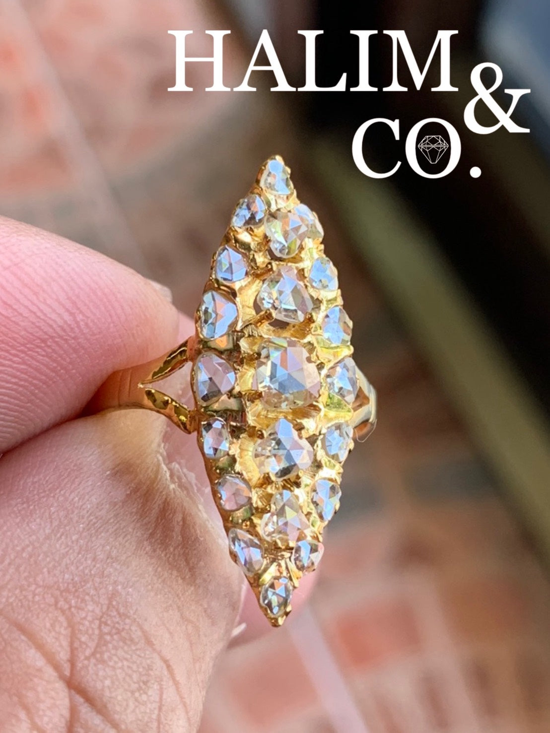 Antique Rose Cut Diamond Ring. 14k gold. Kebaya Jewelry / Peranakan Nyonya Jewelry