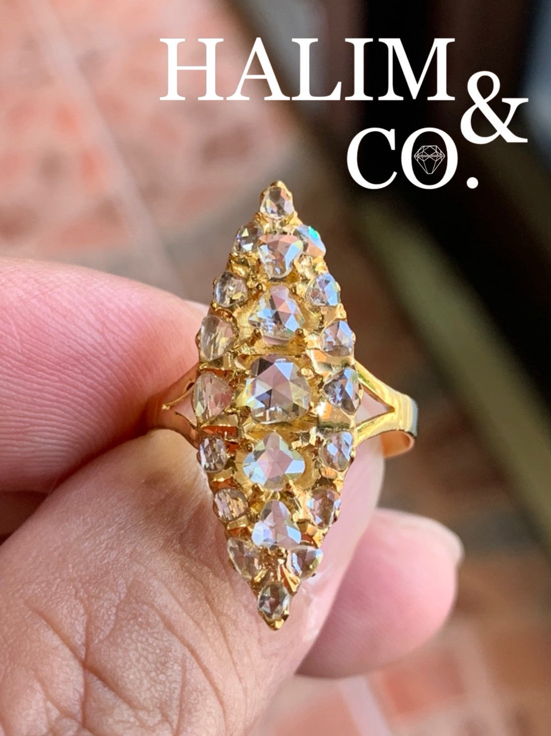 Antique Rose Cut Diamond Ring. 14k gold. Kebaya Jewelry / Peranakan Nyonya Jewelry