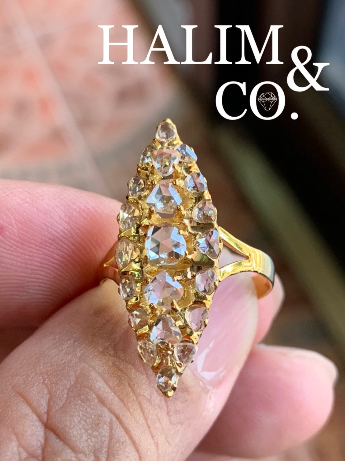 Antique Rose Cut Diamond Ring. 14k gold. Kebaya Jewelry / Peranakan Nyonya Jewelry