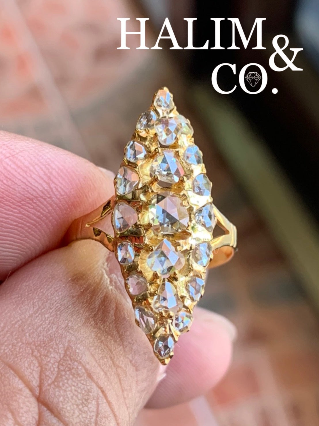 Antique Rose Cut Diamond Ring. 14k gold. Kebaya Jewelry / Peranakan Nyonya Jewelry