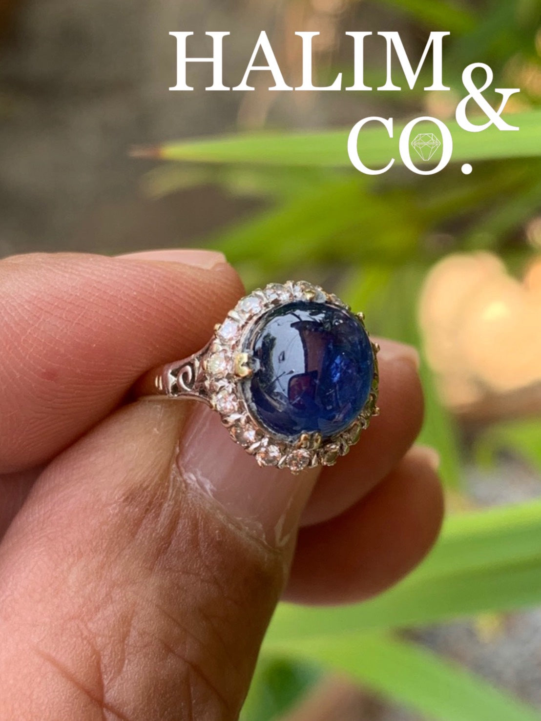 Antique 10K gold Cabochon Blue Sapphire Ring. Kebaya Jewelry / Peranakan Nyonya Jewelry