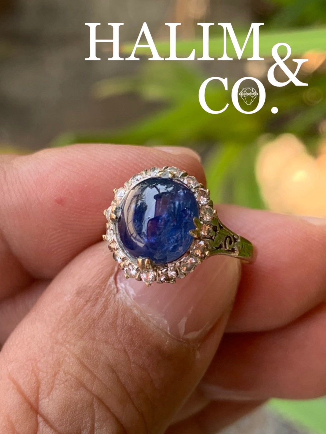 Antique 10K gold Cabochon Blue Sapphire Ring. Kebaya Jewelry / Peranakan Nyonya Jewelry