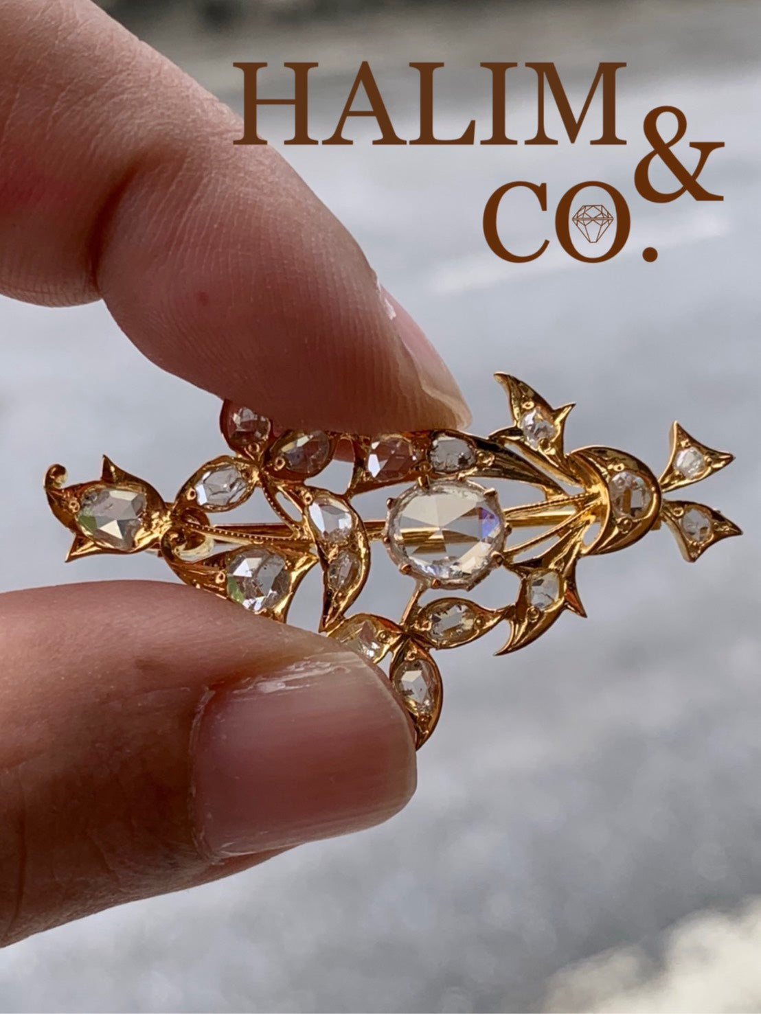 Antique rose cut diamond brooch. Kebaya Jewelry / Peranakan Nyonya Jewelry