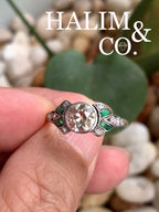 Antique Old European Cut Diamond Ring with Emerald, age 100-120 years.