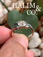 Antique Old European Cut Diamond Ring with Emerald, age 100-120 years.