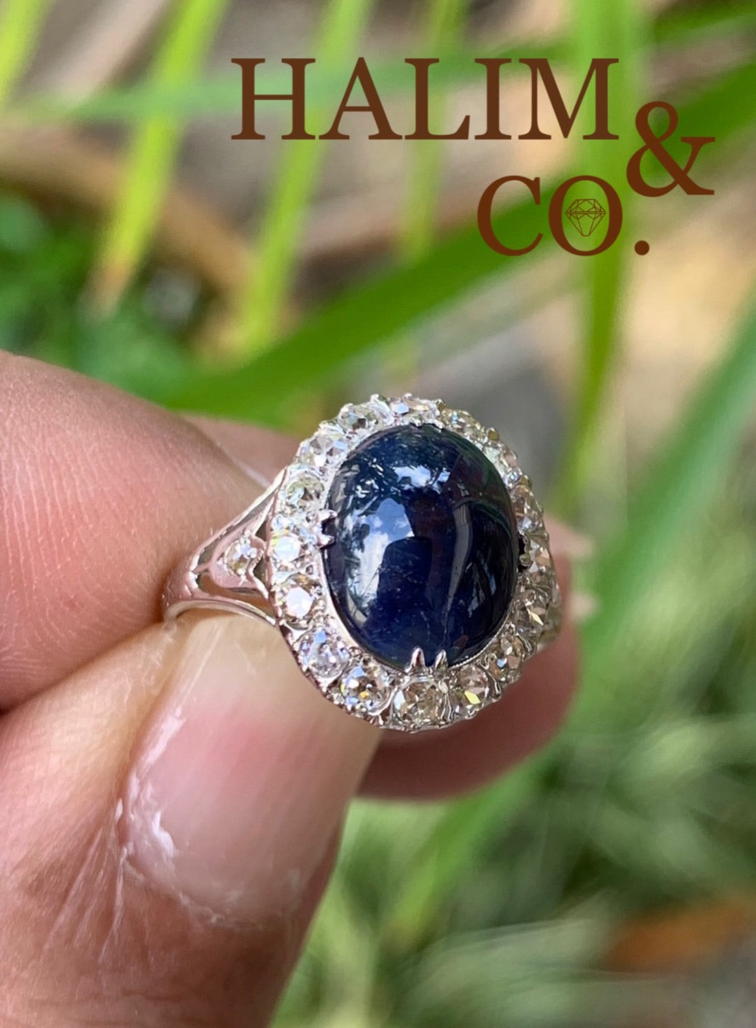 Antique Blue Sapphire And Old European Cut Diamond Ring.