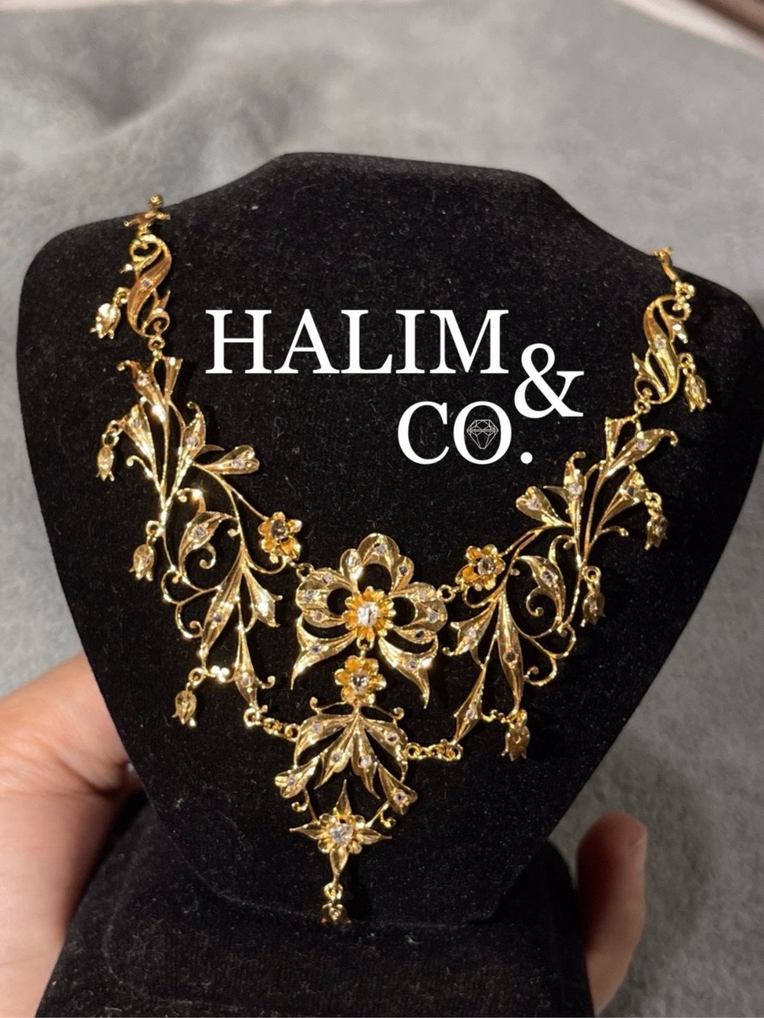 9th century Straits Chinese necklace set with slice polki diamonds (Peranakan nyonya Jewelry)