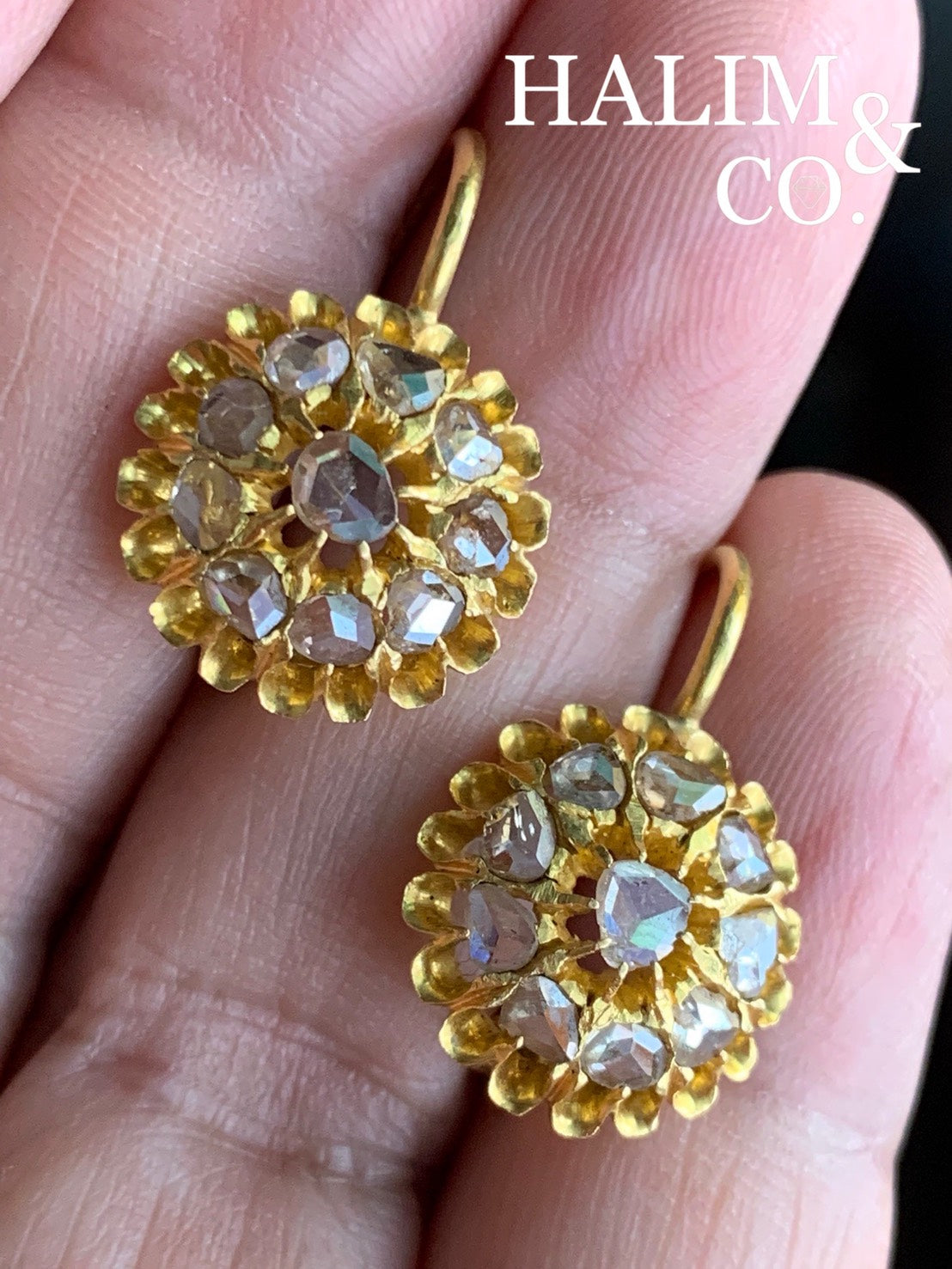 Antique Polki Diamond Earrings. Kebaya Jewelry / Peranakan Nyonya Jewelry