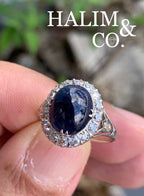 Antique Blue Sapphire And Old European Cut Diamond Ring.