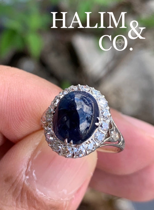 Antique Blue Sapphire And Old European Cut Diamond Ring.
