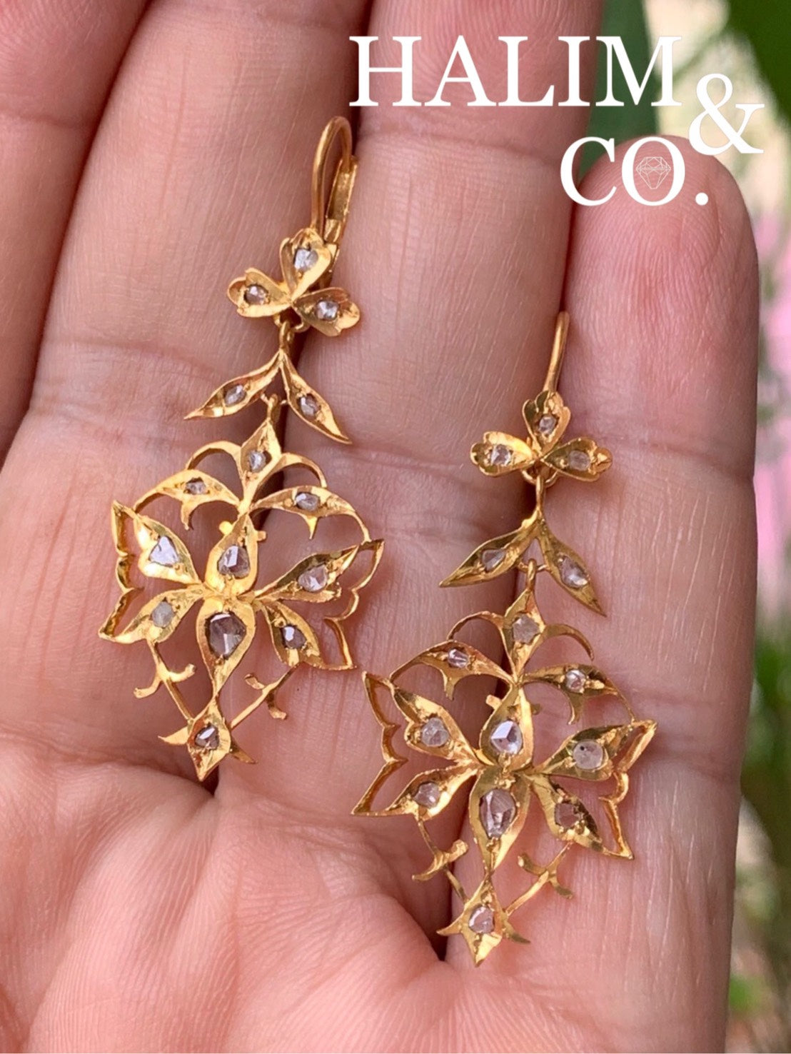 Antique Polki Diamond Butterfly Earrings. Kebaya Jewelry / Peranakan Nyonya Jewelry