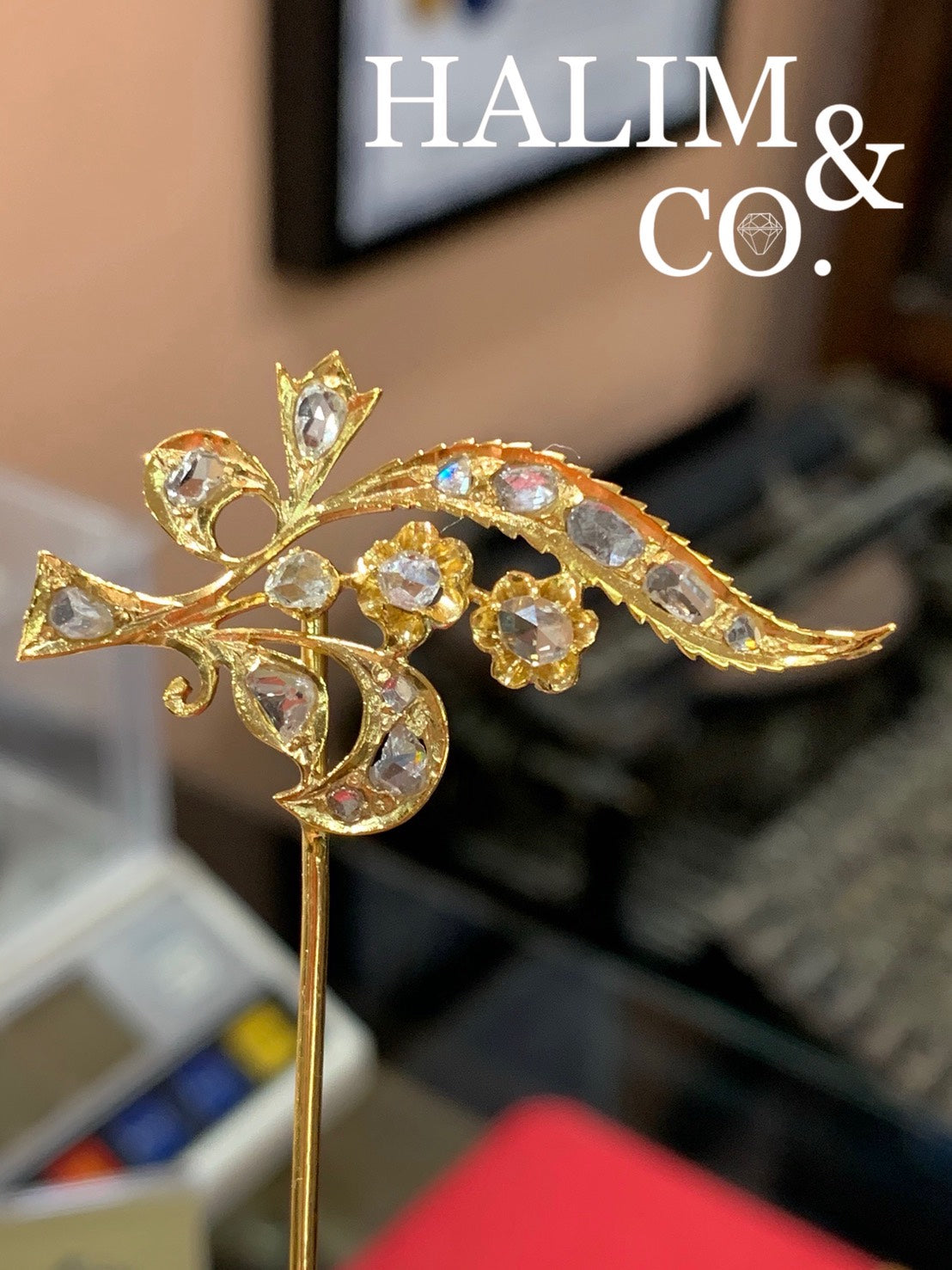 Antique Rose Cut Diamond Hairpin. Kebaya Jewelry / Peranakan Nyonya Jewelry