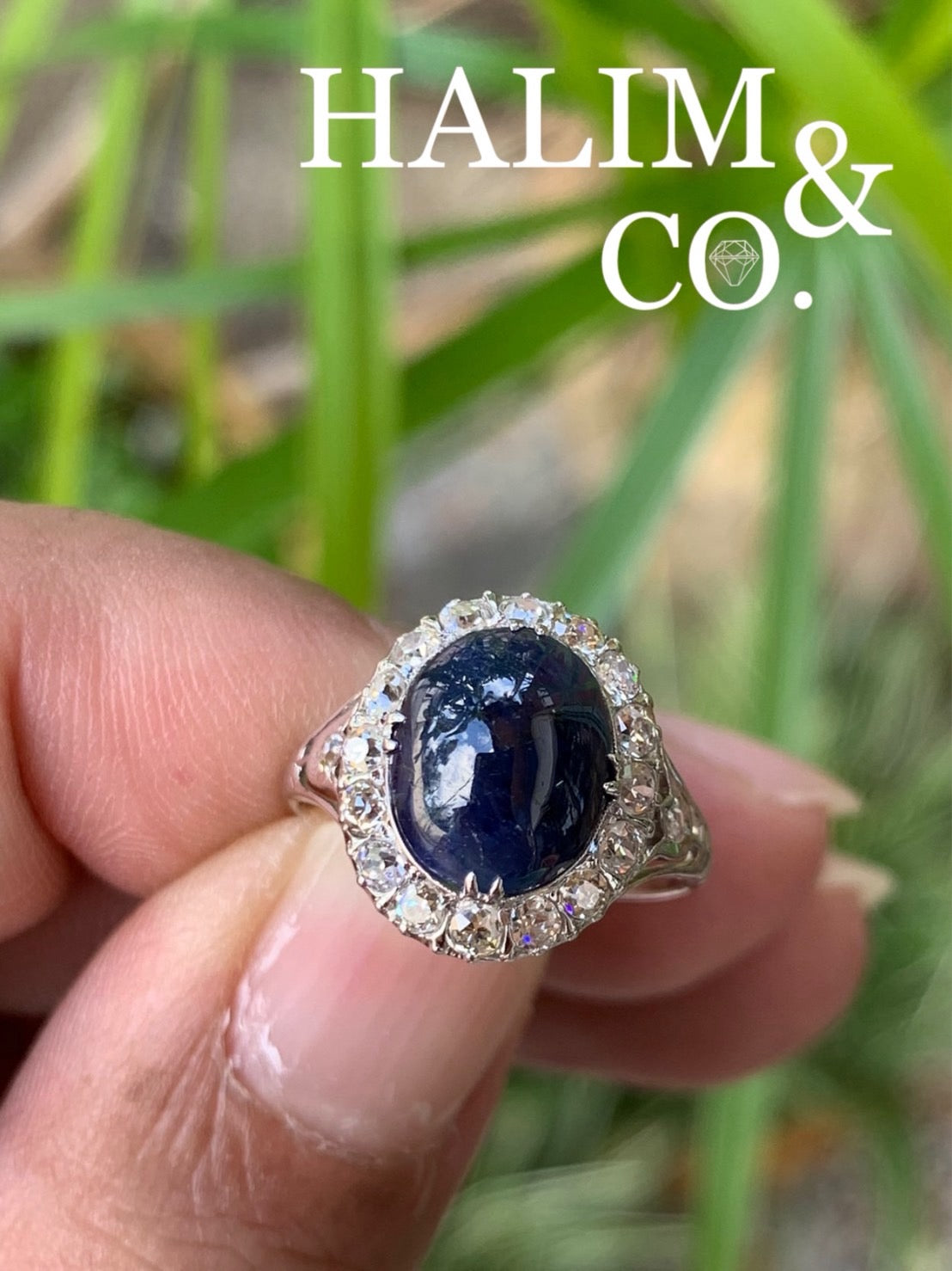 Antique Blue Sapphire And Old European Cut Diamond Ring.