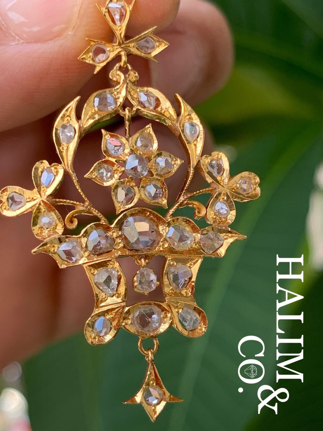 Antique rose cut diamond pendant. Peranakan Nyonya Jewelry