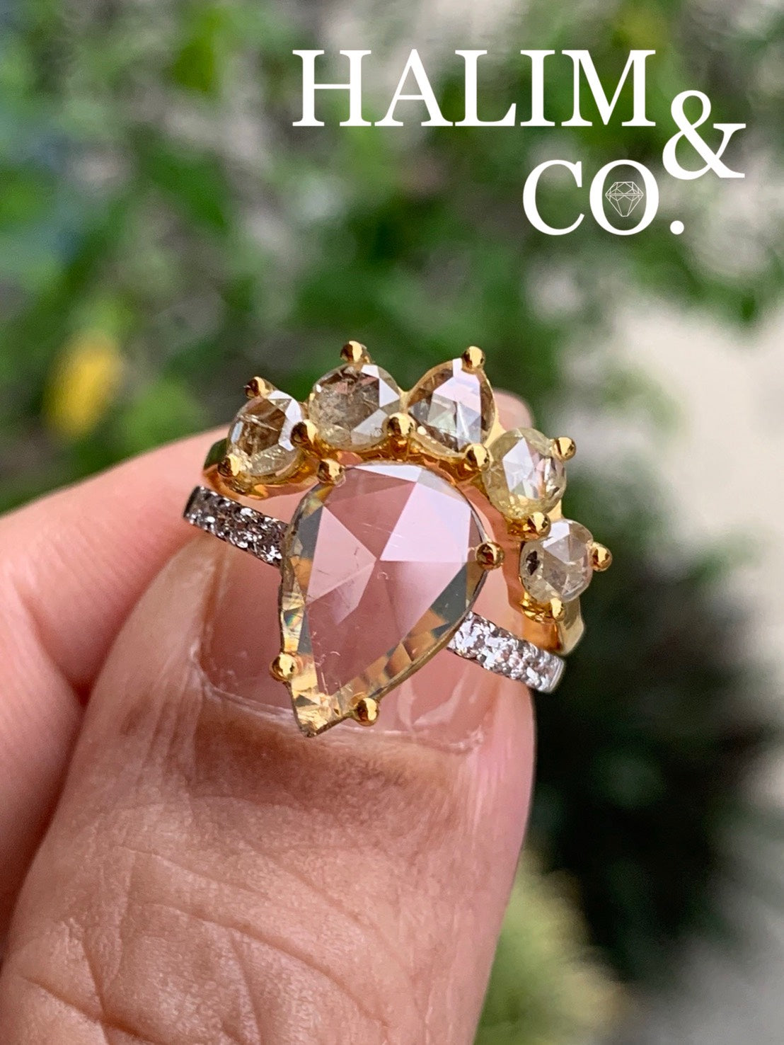 Rose Cut Pear Shaped Diamond Ring Set. (Made To Order)