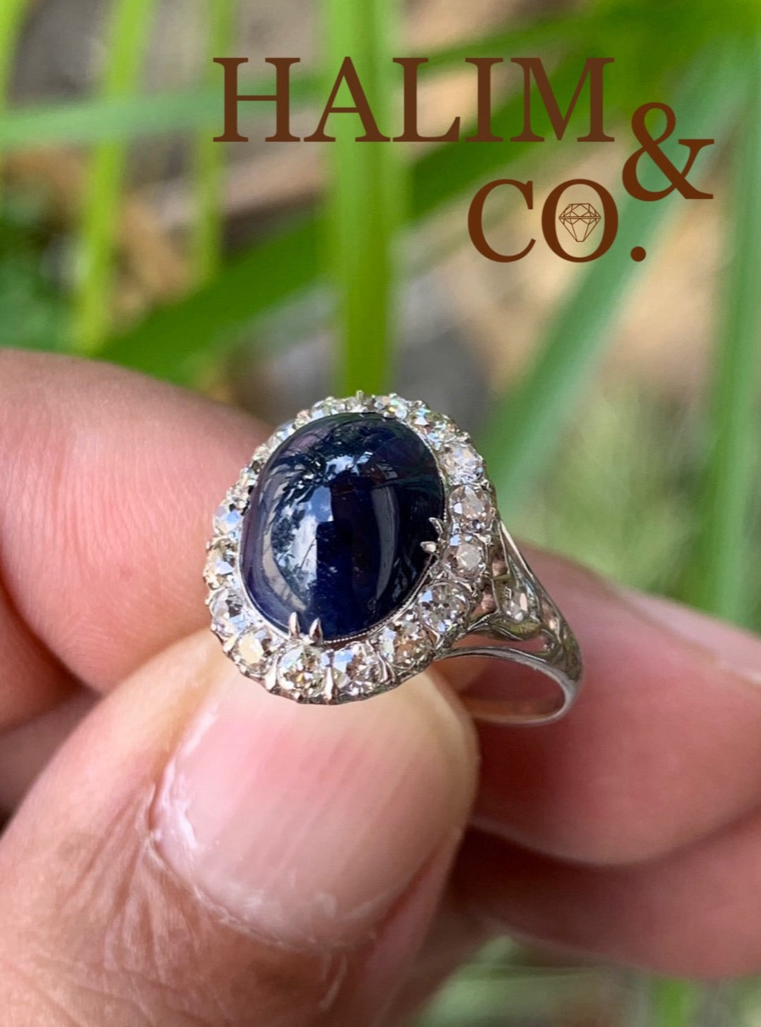 Antique Blue Sapphire And Old European Cut Diamond Ring.