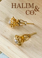 Antique Polki Diamond Flower Earrings With 14k Gold. Kebaya Jewelry / Peranakan Nyonya Jewelry