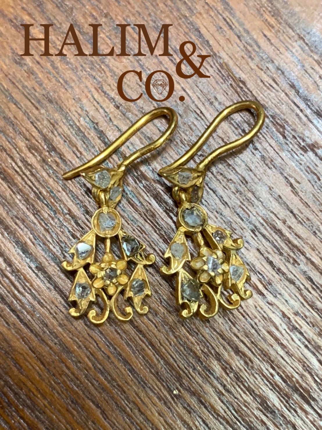 Antique Polki Diamond Dangle Earrings. Kebaya Jewelry / Peranakan Nyonya Jewelry