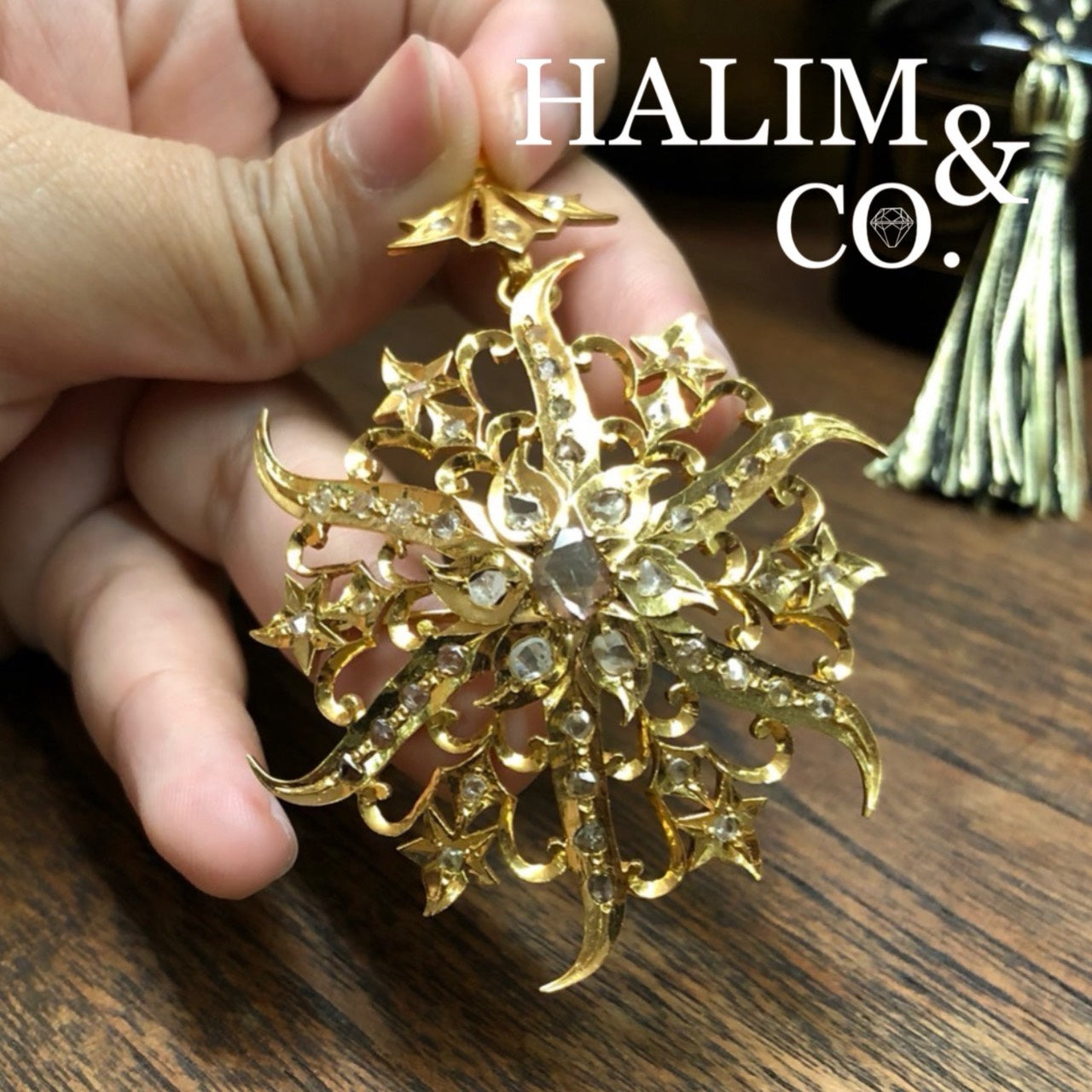 Antique Polki Diamond Star Pendant And Brooch. Peranakan Nyonya Jewelry