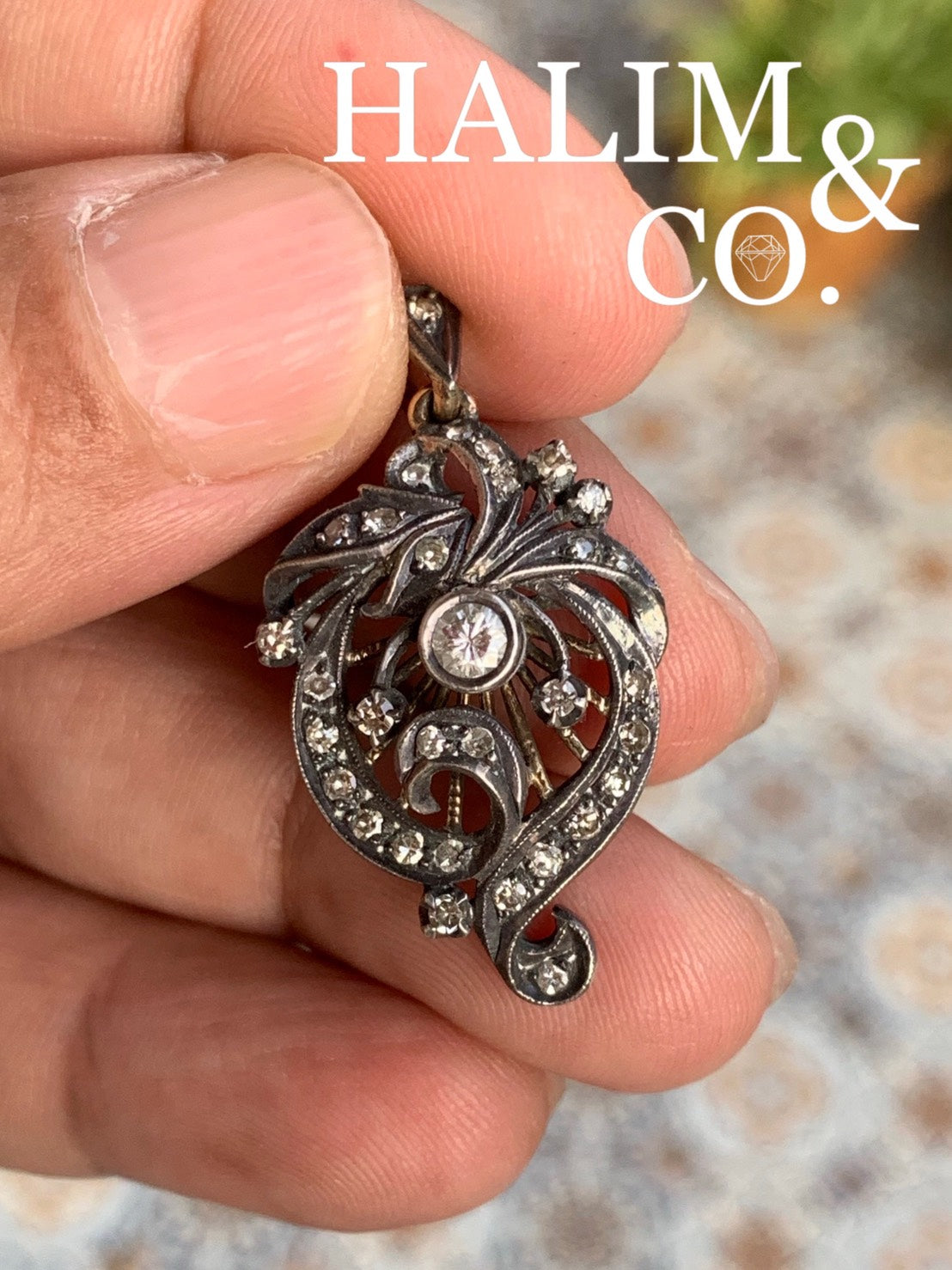 Antique Brilliant Cut Diamond Pendant. Kebaya Jewelry / Peranakan Nyonya Jewelry