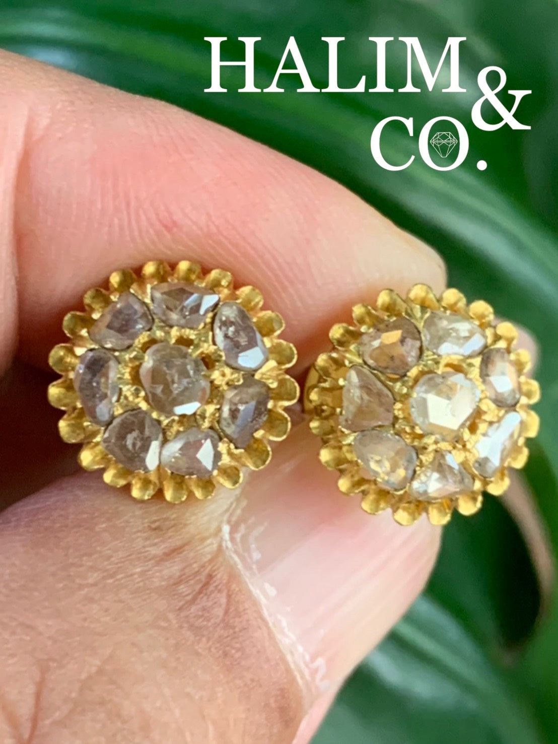 Antique Polki Diamond Earrings. Kebaya Jewelry / Peranakan Nyonya Jewelr