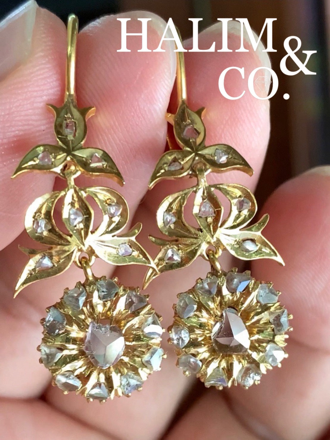 Antique Polki Diamond Chandelier Earrings. Kebaya Jewelry / Peranakan Nyonya Jewelry