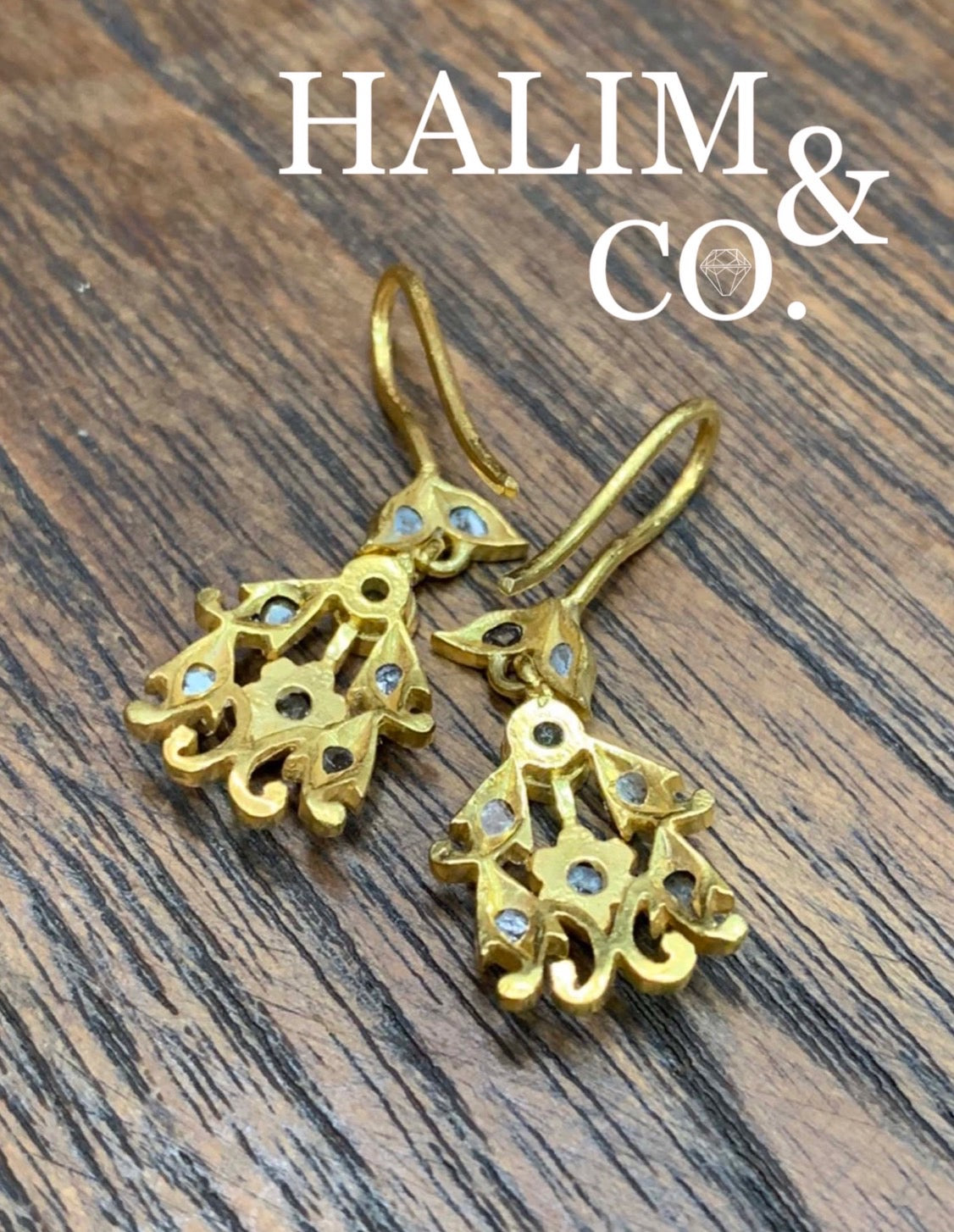 Antique Polki Diamond Dangle Earrings. Kebaya Jewelry / Peranakan Nyonya Jewelry