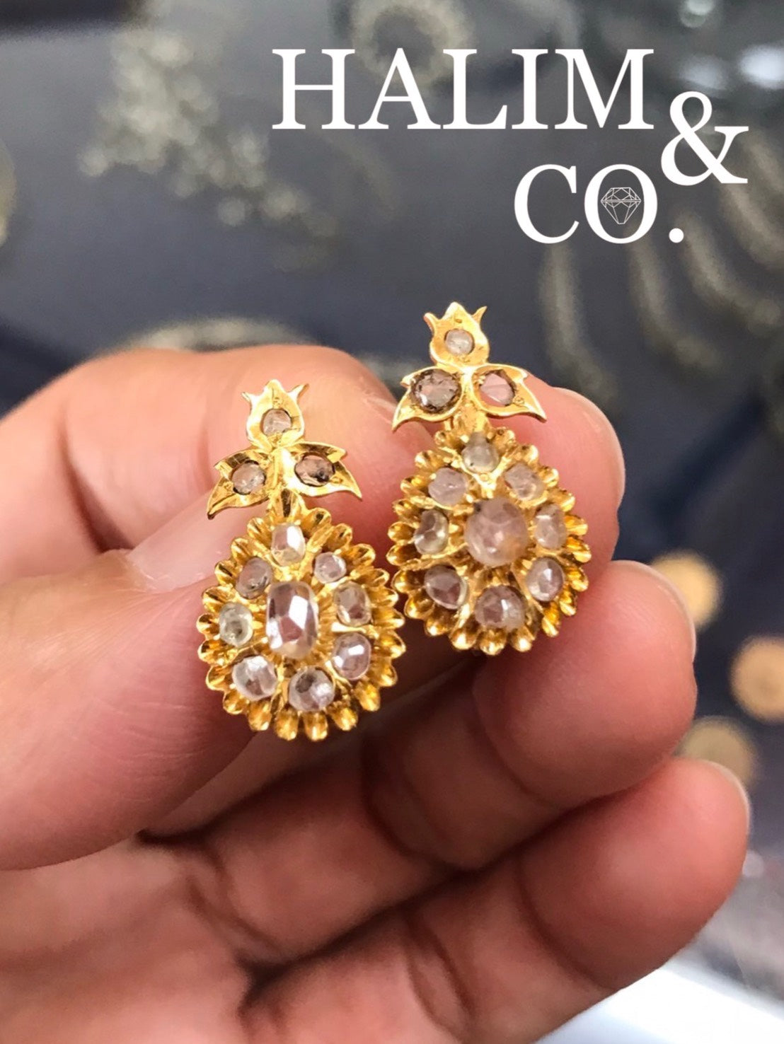 Antique Zircon Laver Back Earrings. Kebaya Jewelry / Peranakan Nyonya Jewelry