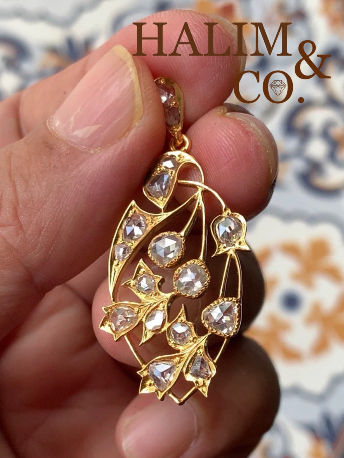 Antique Rose Cut Diamond Pendant. Kebaya Jewelry / Peranakan Nyonya Jewelry