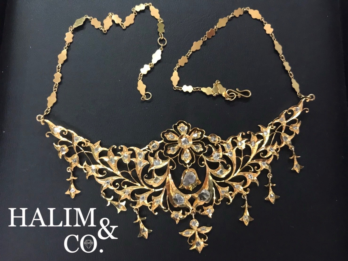A Gorgeous Antique Polki Diamond Peranakan Nyonya Necklace.