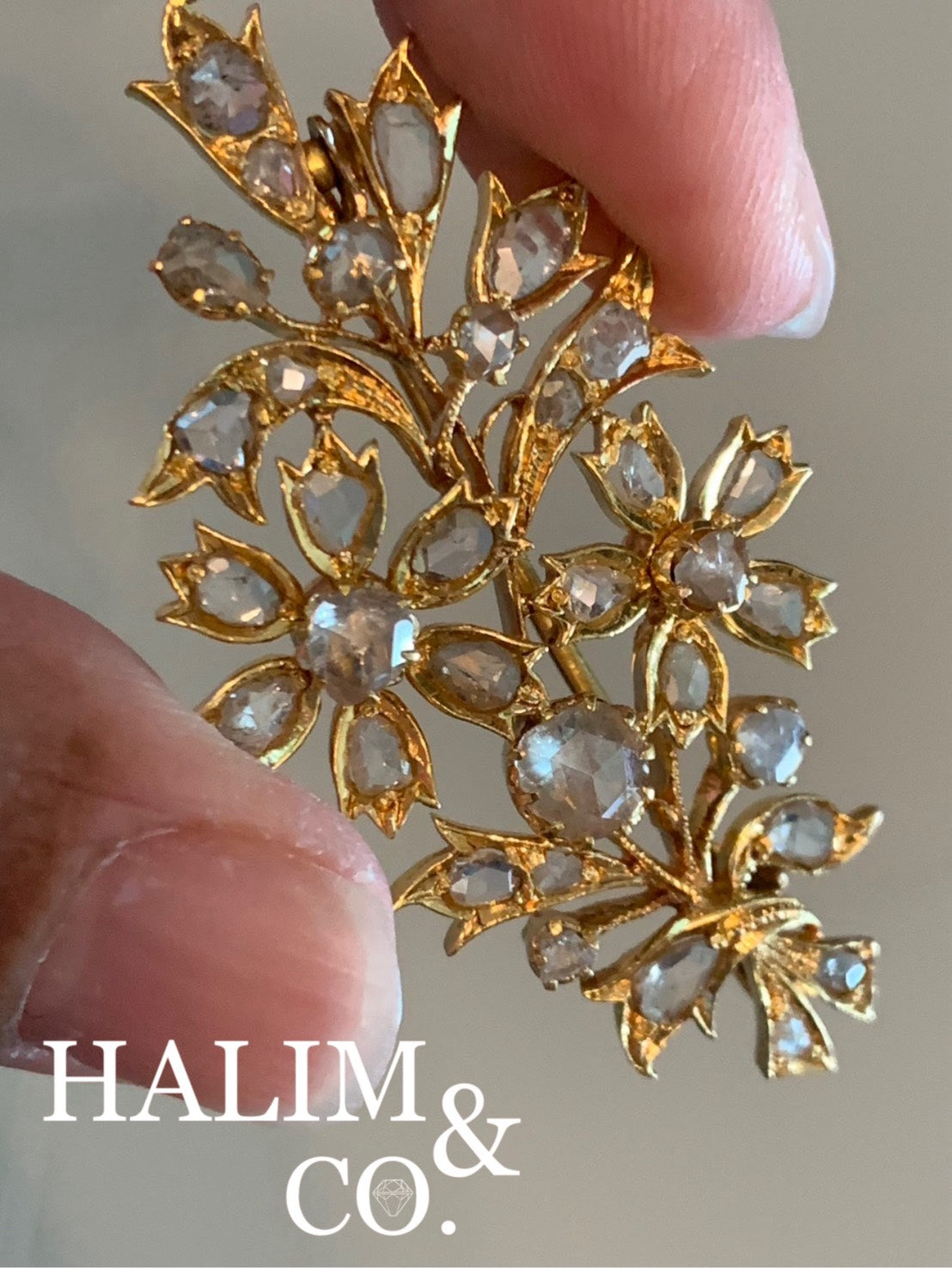 Antique rose cut diamond brooch. Kebaya Jewelry / Peranakan Nyonya Jewelry