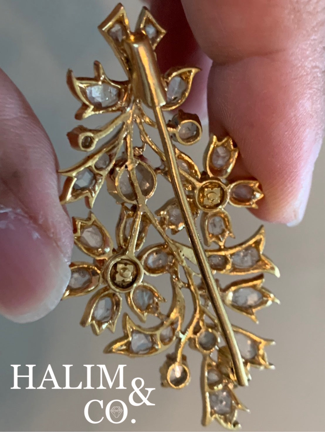 Antique rose cut diamond brooch. Kebaya Jewelry / Peranakan Nyonya Jewelry