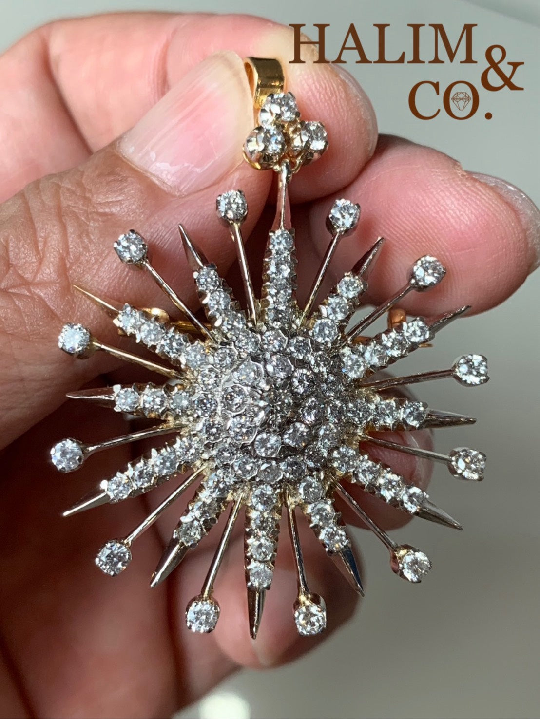 Star Brilliant Cut Diamond Brooch/Pendant With Gold. Kebaya Jewelry / Peranakan Nyonya Jewelry