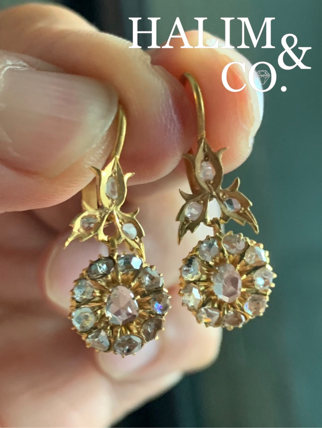 Antique Polki Diamond Dangle Earrings. Kebaya Jewelry / Peranakan Nyonya Jewelry