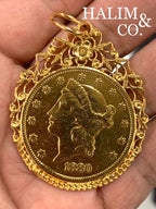 1880 United States 20 dollar Liberty Gold Coin Pendant. Kebaya Jewelry / Peranakan Nyonya Jewelry