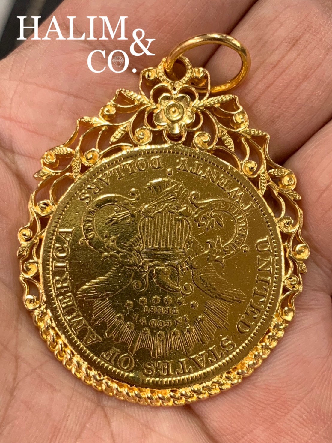 1880 United States 20 dollar Liberty Gold Coin Pendant. Kebaya Jewelry / Peranakan Nyonya Jewelry