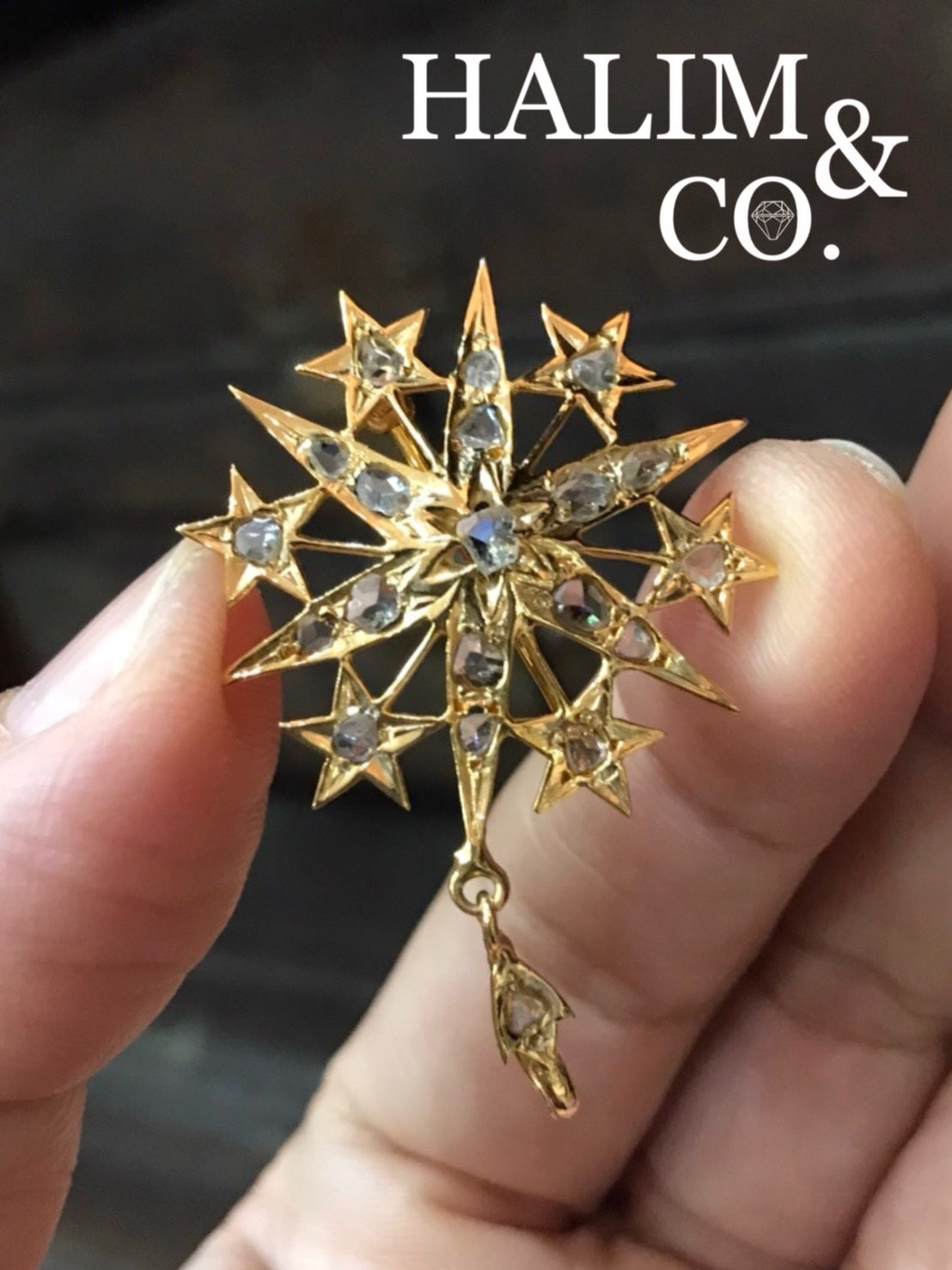 Antique Star Polki Diamond Brooch/Pendant With 22k Gold.