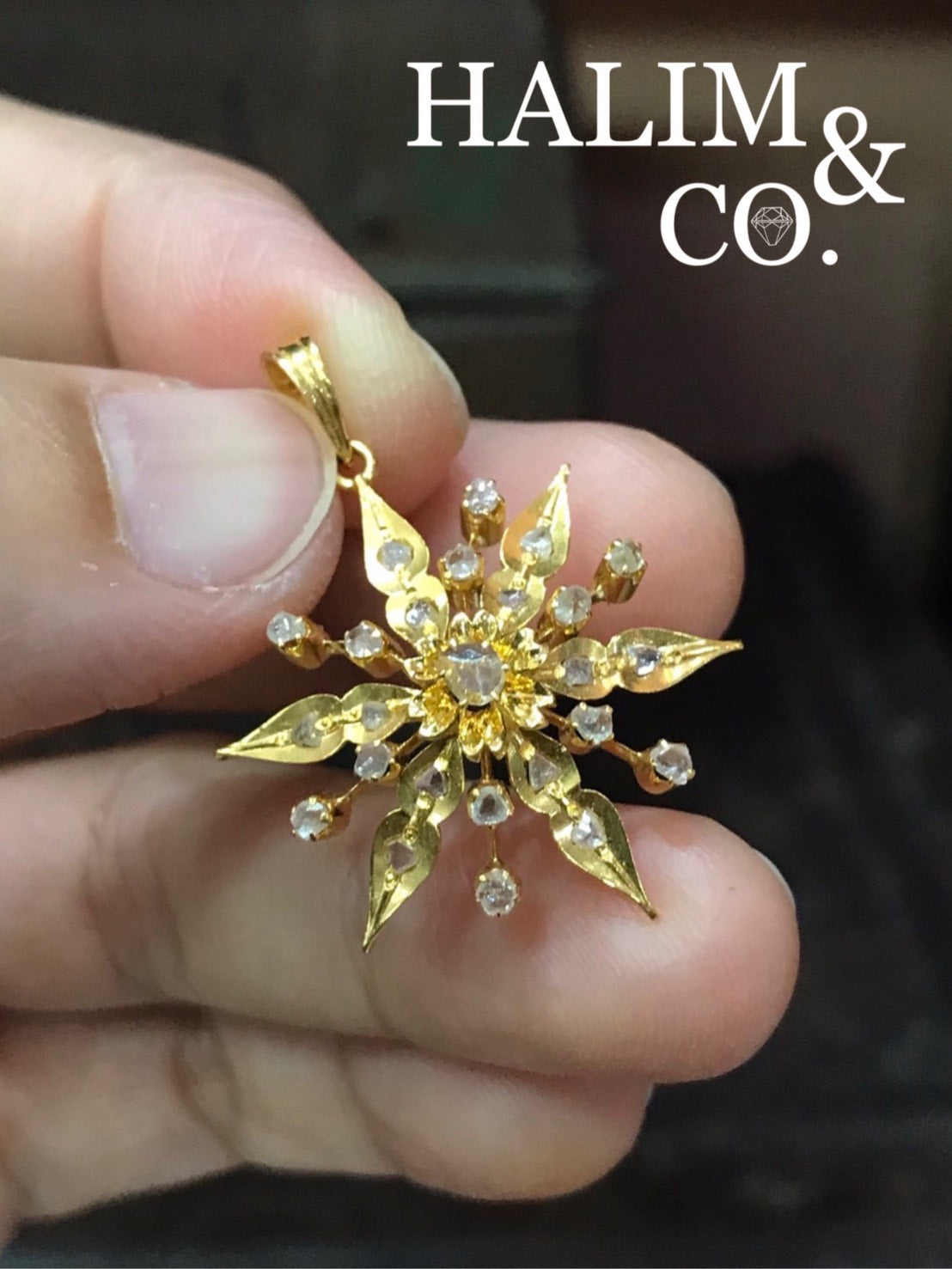 Antique Star Polki Diamond Pendant With 16k Gold. Kebaya Jewelry / Peranakan Nyonya Jewelry