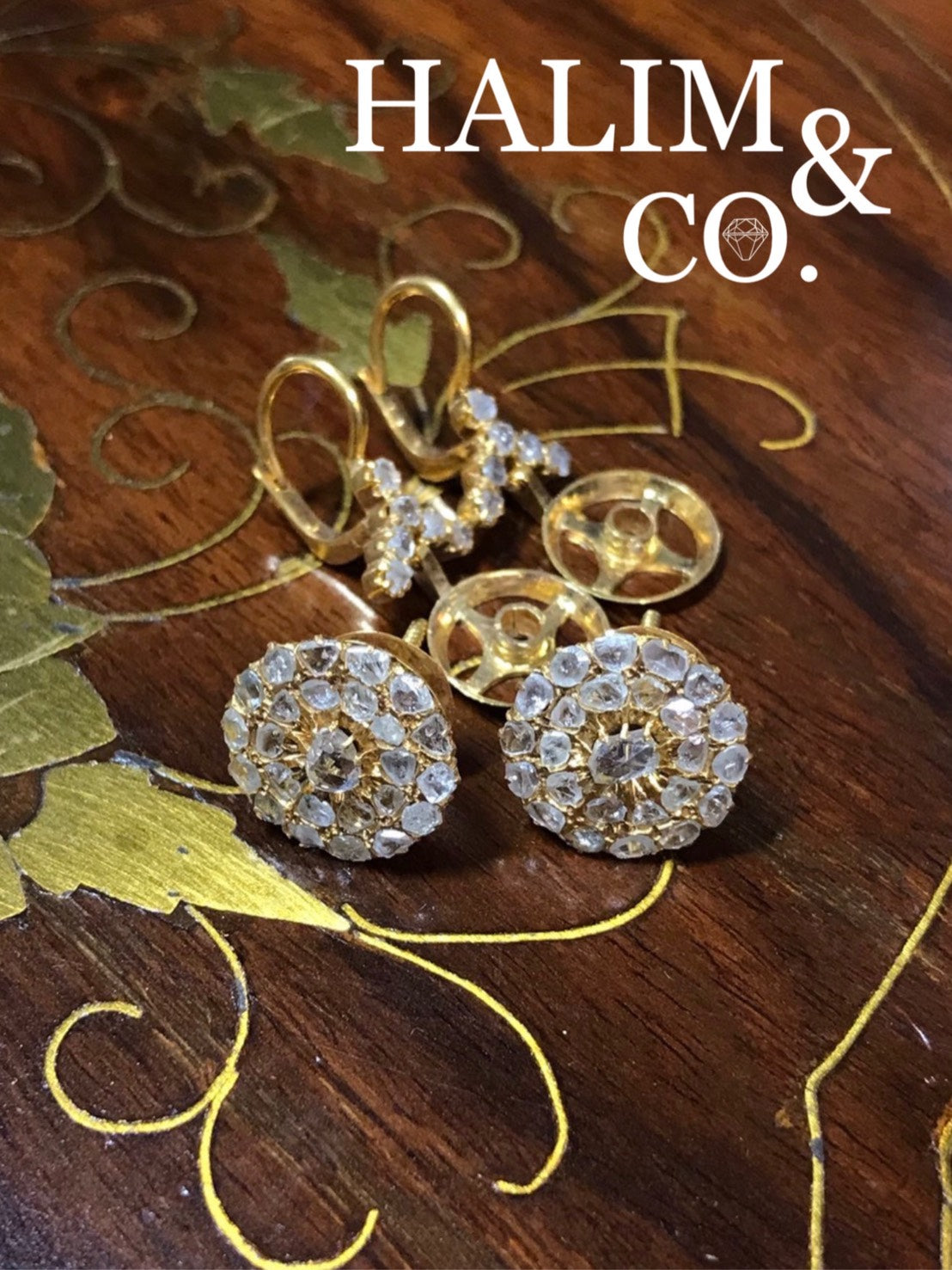 Antique Polki Diamond Chandelier Earrings. Kebaya Jewelry / Peranakan Nyonya Jewelry