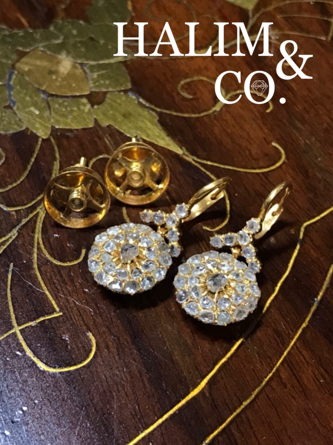 Antique Polki Diamond Chandelier Earrings. Kebaya Jewelry / Peranakan Nyonya Jewelry