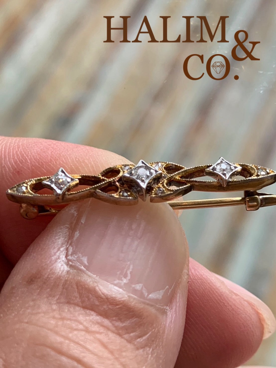 Antique Old Cut Diamond Brooch 14k Gold. Kebaya Jewelry / Peranakan Nyonya Jewelry