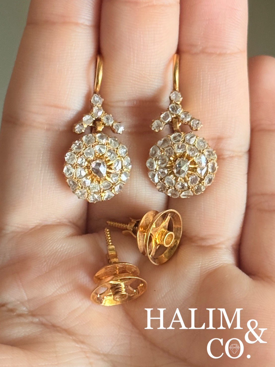 Antique Polki Diamond Chandelier Earrings. Kebaya Jewelry / Peranakan Nyonya Jewelry