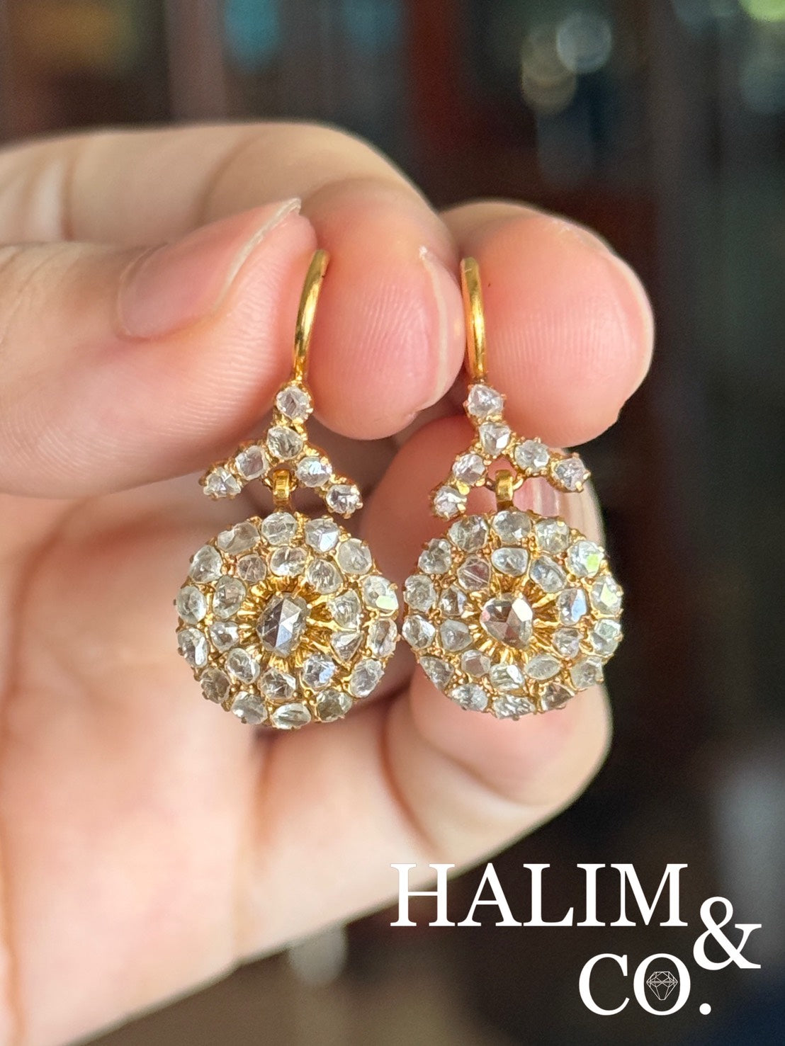 Antique Polki Diamond Chandelier Earrings. Kebaya Jewelry / Peranakan Nyonya Jewelry