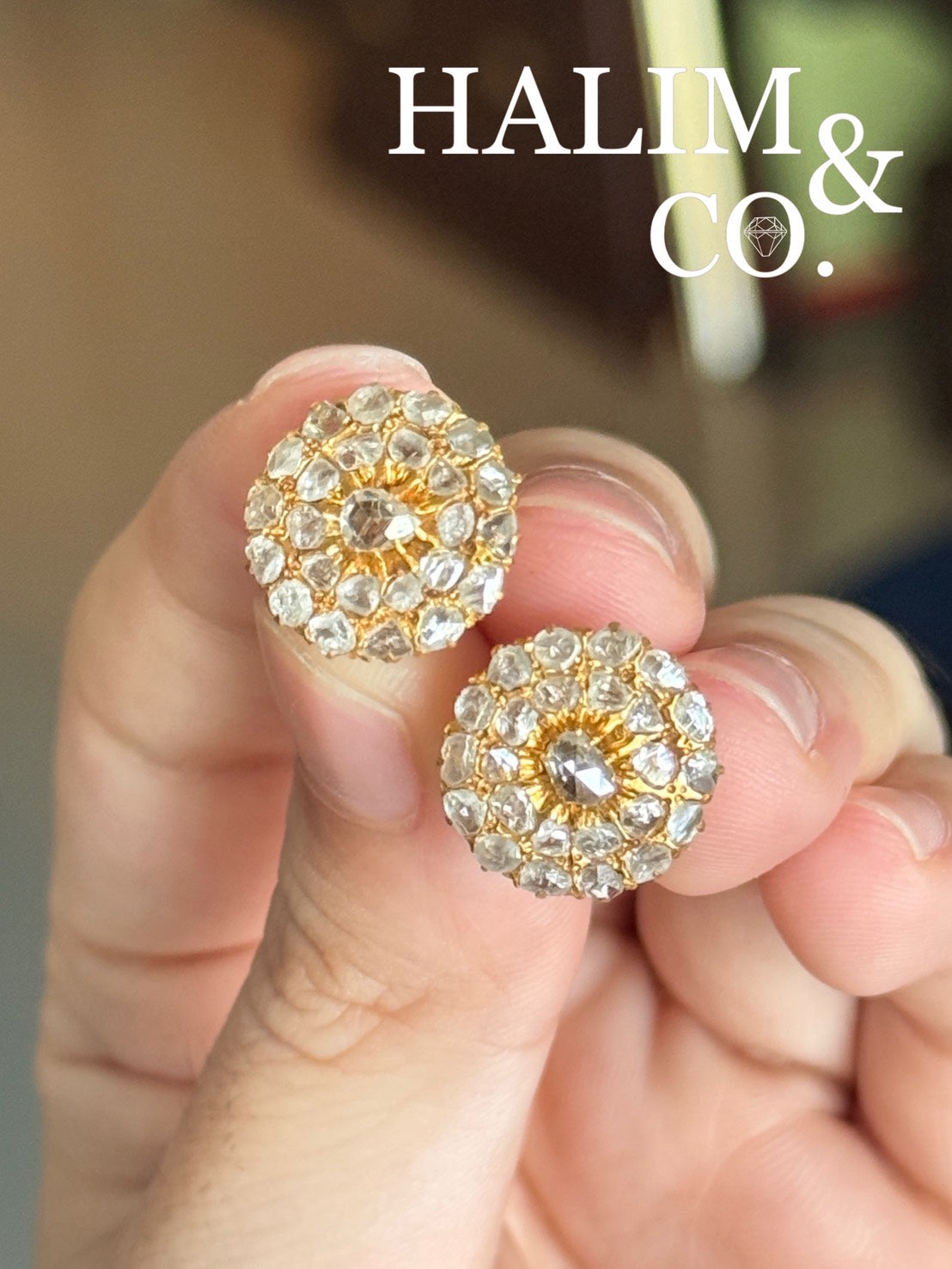 Antique Polki Diamond Chandelier Earrings. Kebaya Jewelry / Peranakan Nyonya Jewelry