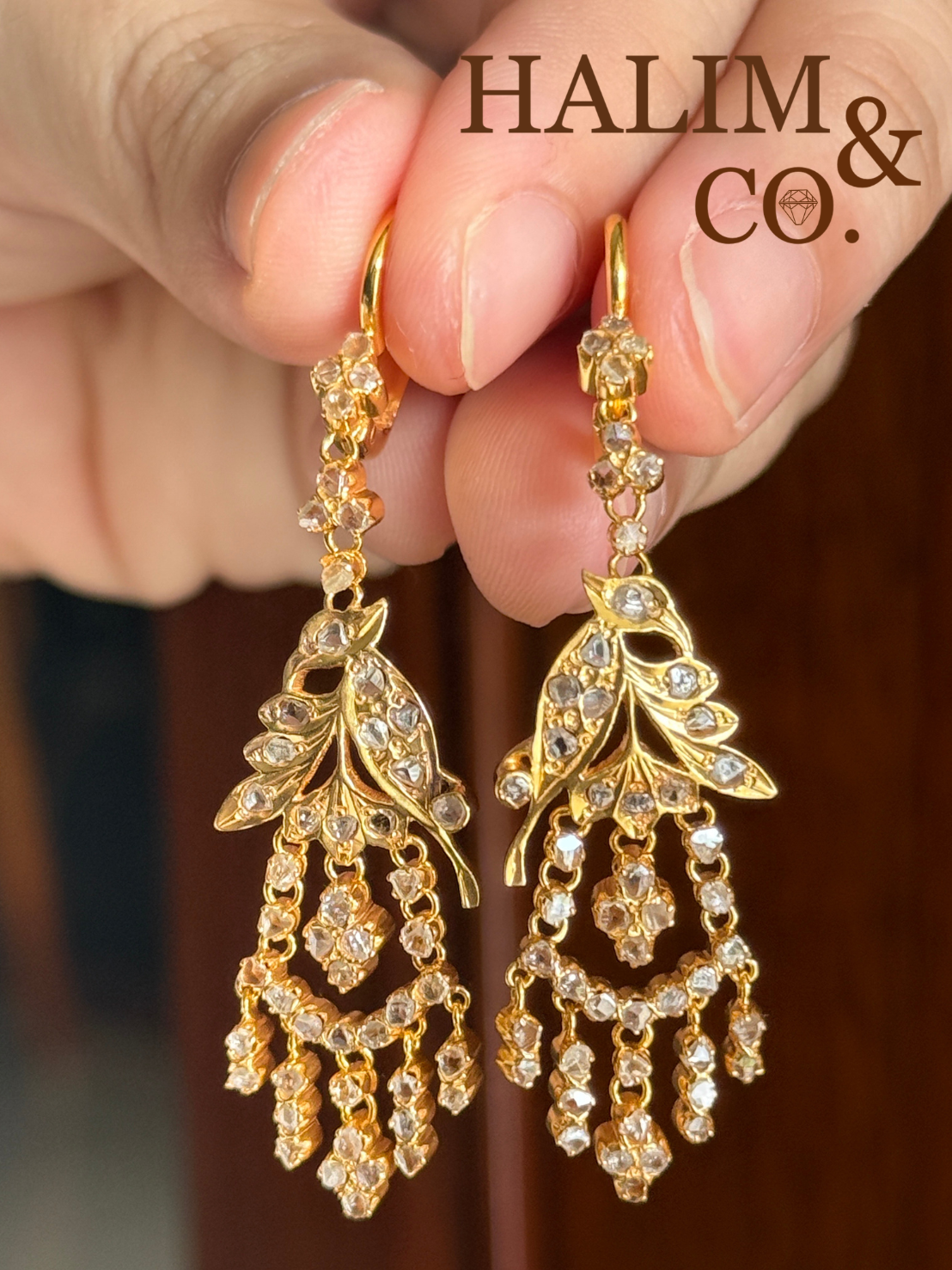 Antique Polki Diamond Earring. Kebaya Jewelry / Peranakan Nyonya Jewelry