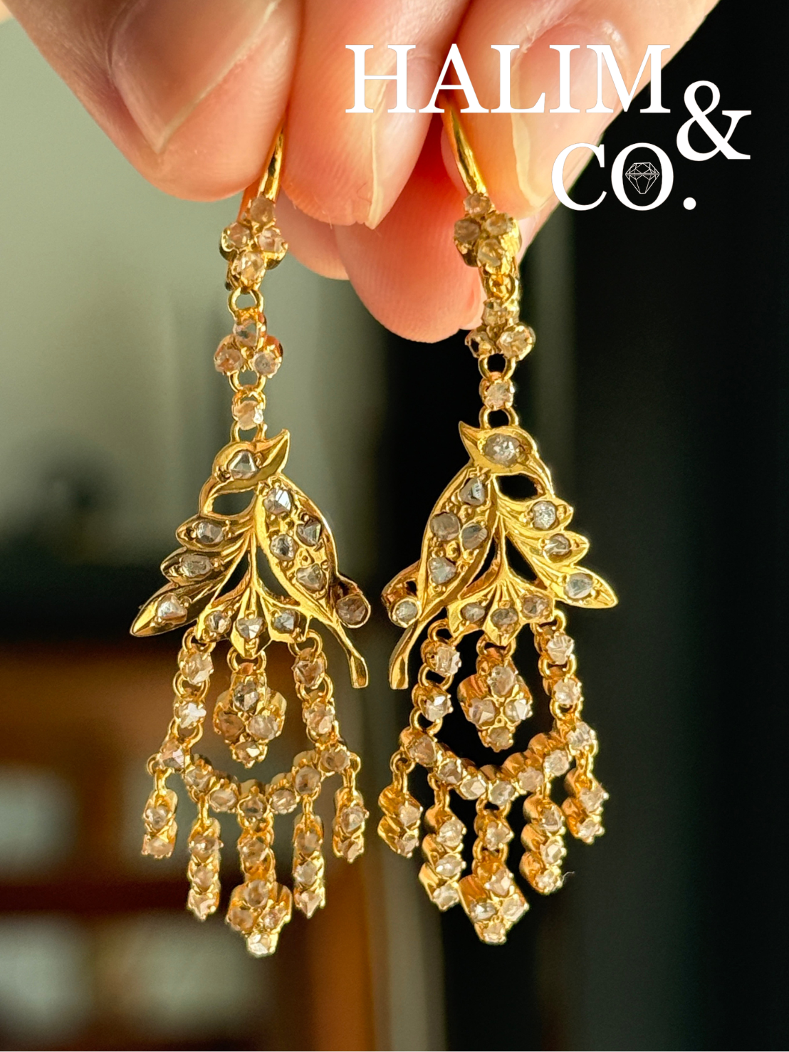 Antique Polki Diamond Earring. Kebaya Jewelry / Peranakan Nyonya Jewelry